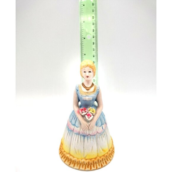 Vintage Porcelain Lady Figurine Bell Blue Dress Roses Slipper Clapper 1978 - Picture 10 of 11